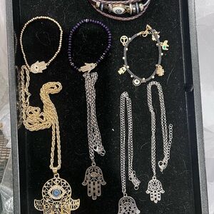 Gold and Silver Hamsa / Evil Eye Hand Jewelry Set  - 4 Necklaces and 4 Bracelets